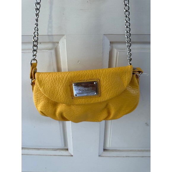 Nine West NWT Archie Yellow Faux Leather Snap Close Partial Chain Crossbody Bag - Picture 1 of 8